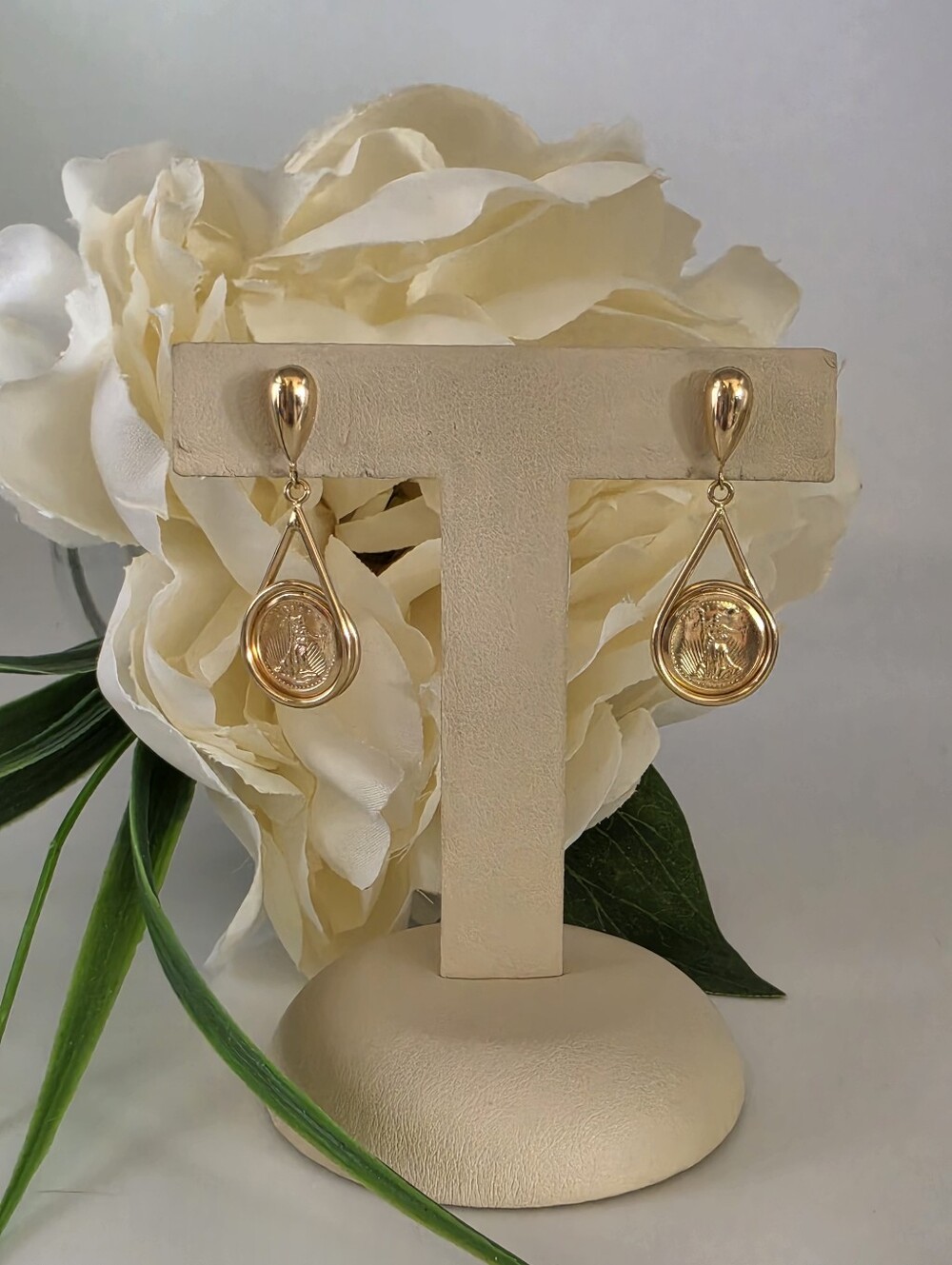 Walking Liberty Miniature Coin 14k Gold Earrings - Picture 15 of 15